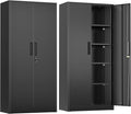 Greenvelly 72" H Metal Storage Cabinet, 32" W x 16" D Black Metal Cabinet with 2 Doors and 4 Adjustable Shelves, Locking Cabinets for Office, Home, Garage, School