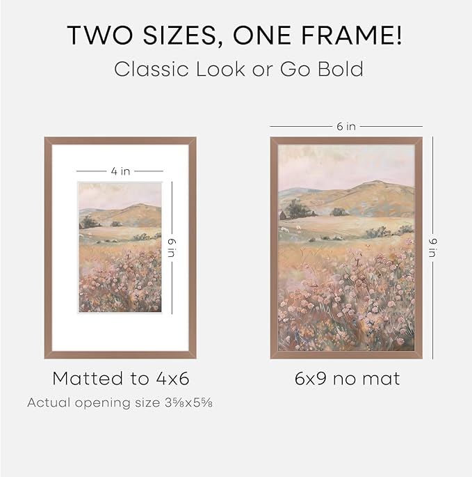 Homeforia 6x9 Picture Frame Mocha, High End Metal 6 x 9 Frames with Mat 4 by 6 for Print, Photo Frame 6x9 Mocha Matted to 4x6 inches Art, 6by9 Wall or Tabletop Frames, Tempered Glass, Wall Kit, Set of 1