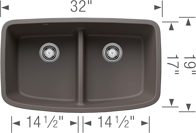 BLANCO 443126 VALEA SILGRANIT 50/50 Double Bowl Undermount Kitchen Sink with Low Divide, 32" X 19" - Volcano Gray