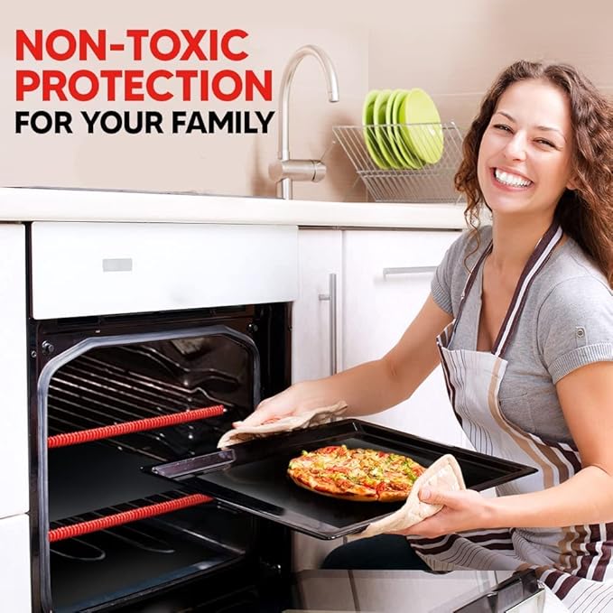 Oven Liners for Bottom of Oven Silver (2-pack) Bundled with Rack Shields (2-pack) - Large Mat for Bottom of Stove (17"x 25") and 14" Silicone Rack Protectors - Reusable & Heat Resistant