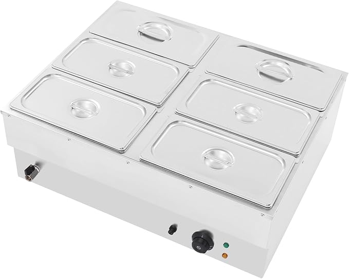 DYNAMI 110V 1500W Commercial Buffet Food Warmer,Large Capacity 6 Pan(1.8Gal*6) Stainless Steel Soup Warmer Electric Countertop Steam Table w/Intelligent Thermostat Design,for Parties Buffet Catering