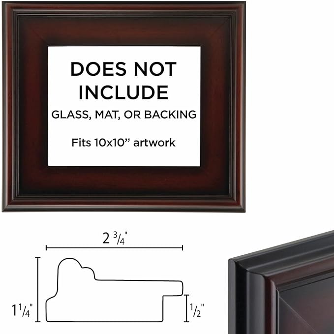 Creative Mark Plein Air Style Frame, Mahogany, 10x10-2.75" Wide Moulding with 1/2" Rabbet Depth, Open Back W/O Glazing, Museum Quality, For Art Panels, Stretched Canvas, Pictures & More