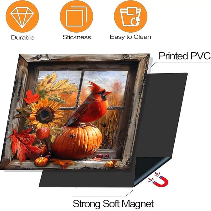Dishwasher Magnetic Cover, Cardinal Bird Dishwasher Magnet Kitchen Decor, Pumpkin Dishwasher Cover Magnetic Refrigerator Sticker Holiday Decal, 26"x17"