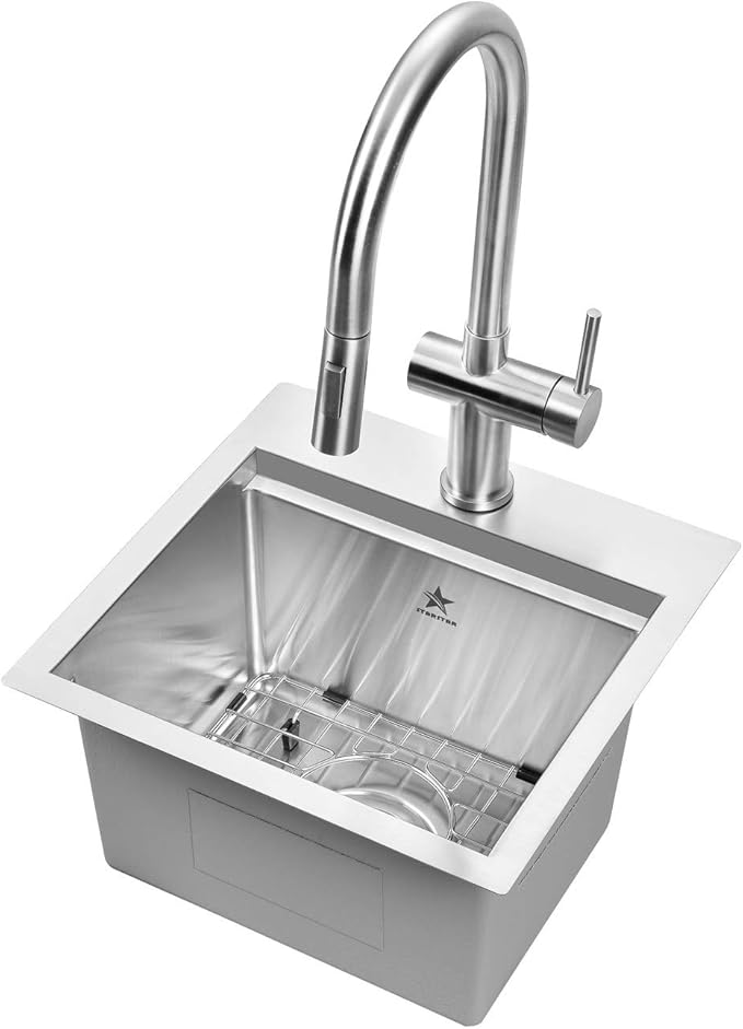 STARSTAR Workstation Ledge Top Mount/Drop-in 304 Stainless Steel Luxury Single Bowl For Kitchen,Yard, Office, Bar, Laundry Sink (15 x 15)
