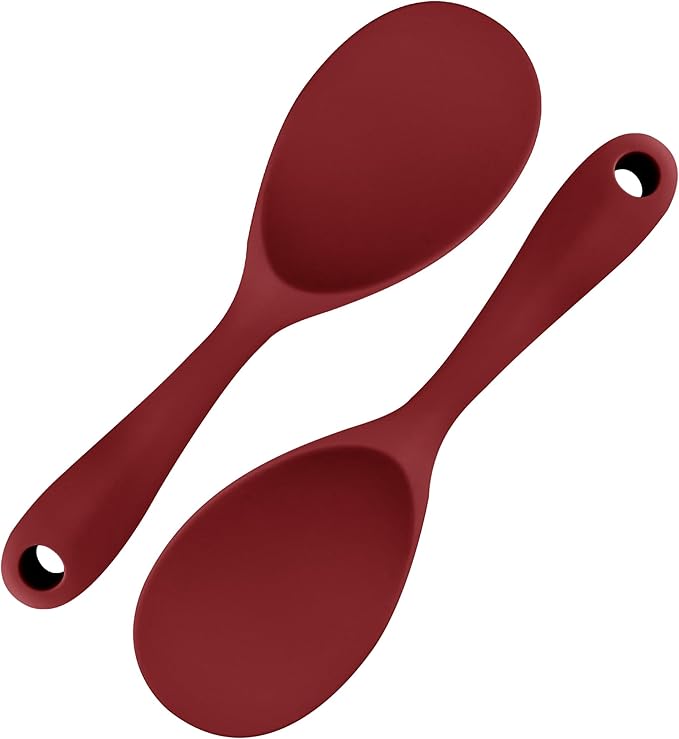 2PCS 8.8 Inch Silicone Rice Paddle Spoon, Red Non Stick Rice Spatula, Heat Resistant Rice Cooker Spoon for Rice, Salads, Mashed Potato