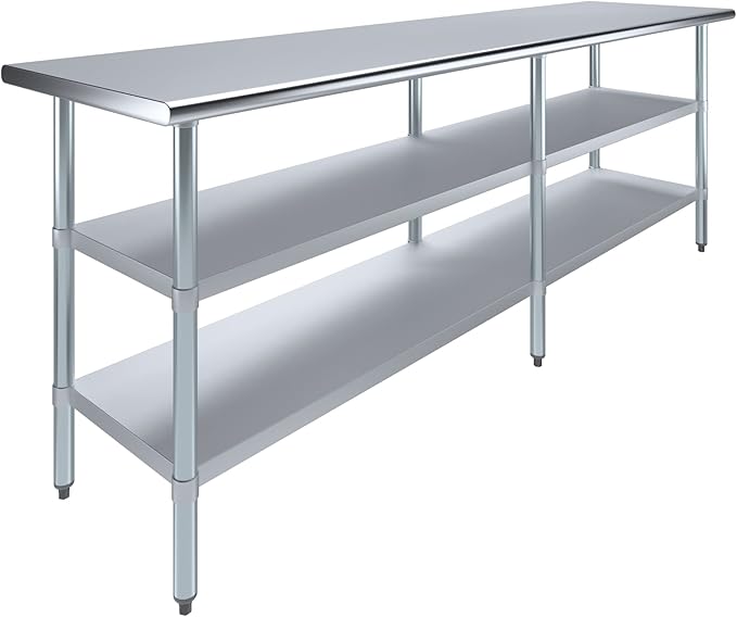 AmGood Stainless Steel Work Table with 2 Shelves | NSF | Metal Utility Table (96" Long x 24" Deep)