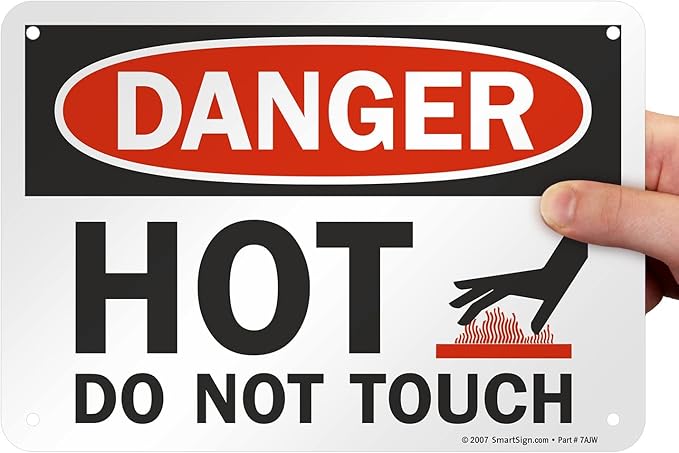 SmartSign-U9-1787-NA "Danger - Hot, Do Not Touch" Sign | 7" x 10" Aluminum , Black/Red on White