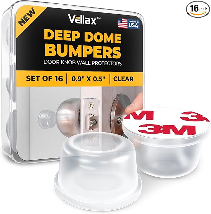 Vellax 16 Clear Silicone Door Bumpers – Self-Adhesive Wall Protectors for Door Knobs, Handles & Headboards – Quiet Rubber Pads for Impact Protection