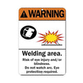 Aluminum Vertical Metal Sign Multiple Sizes Warning Eye Protection Required Welding Area Risk Injury Construction Safety with Border Weatherproof Street 9x12Inches