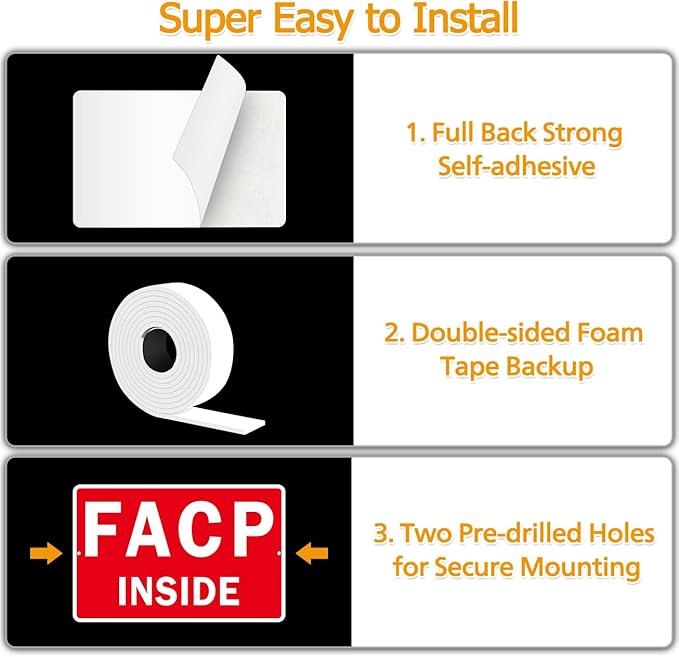 FACP Sign, (2 Pack) Self Adhesive FACP Inside Signs, Rust Free and Reflective Aluminum Metal Sign Sticker for Door (9 x 6 inches, Red/White)