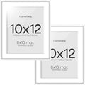 Homeforia 10x12 Picture Frame White, High End Metal 10x12 Poster Frames with Mat for 8x10, 10 x 12 White Frame Matted to 8 x 10 inch Photo, 10by12 Thin Hanging Frames, Tempered Glass, Wall Kit, Set of 2
