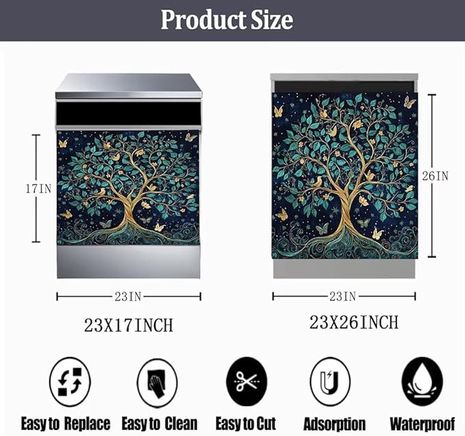 Tree of Life Dishwasher Magnet Covers for Front Door Decal, Magnetic Dishwasher Covers Decorative, Refrigerator Magnet Dishwasher Decal Panel Cover, 23"X17"