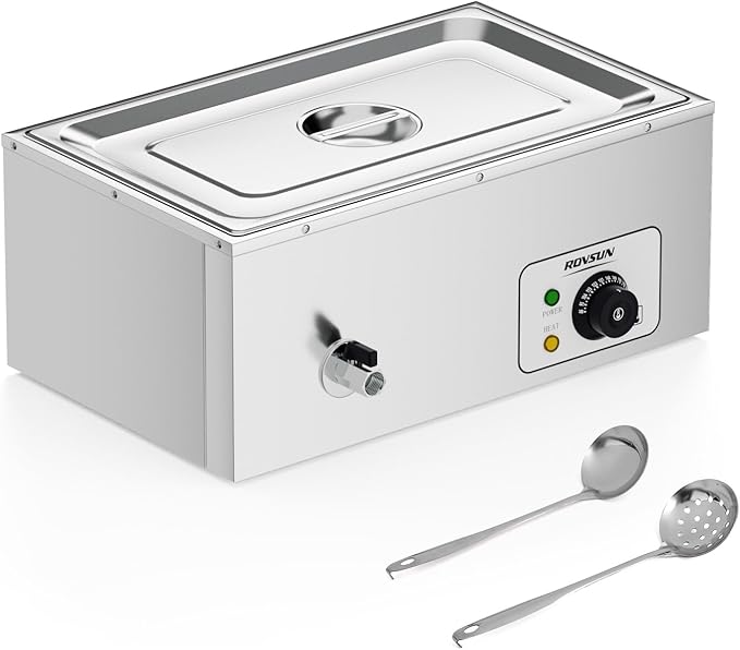 ROVSUN 21QT Electric Commercial Food Warmer, Full Pan Steam Table Stainless Steel Bain Marie Buffet Countertop with Temperature Control & Lid for Parties, Catering, Restaurants 110V