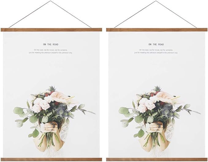 Miaowater 2 Pack Poster Frame,8x10 8x12 8x18 Magnetic Light Wood Wooden Frames Hanger for Photo Picture Art Canvas Print Artwork Wall Hanging Teak Wood 8''