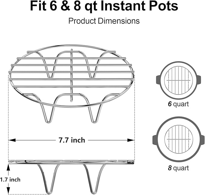 GSlife Instant Pot Steamer Rack - Stainless Steel Instant Pot Accessories, 2 Pack Steam Rack for 6, 8 Qt Pressure Cooker, Cooking Cooling Steaming Baking Rack 7.7''
