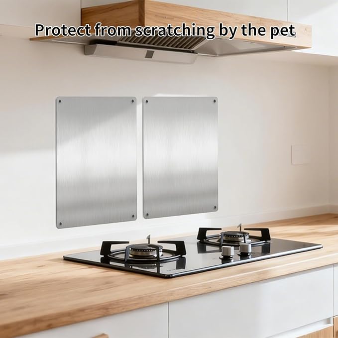 Stainless Steel Stove Backsplash Wall Guard - Heat Resistant Splatter Shield for Kitchen Wall, Oil-Proof for Gas/Electric Stoves, Easy Install with Pre-Drilled Holes (Brushed Silver)