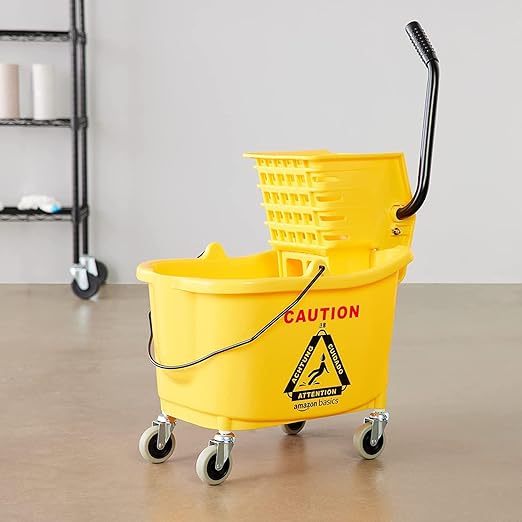 HealSmart 28-Quart Commercial Mop Bucket with Side-Press Wringer & Wheels – Multi-Functional Storage, High Efficiency Dehydration, Anti-Splash Design for Floor Cleaning in Offices, Malls, Yellow