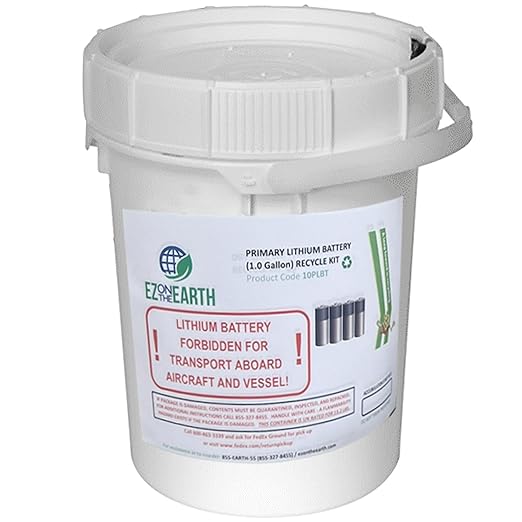 Primary Lithium Battery Recycling Container - 1 Gallon, Battery Disposal Bin with Lid That Holds up to 13.2 lbs Batteries - Recycling Pail with Cardboard Box