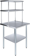 Amgood Stainless Steel Work Table Double Tier Overshelf | Metal Kitchen Prep Table & Shelving Combo (30" x 30" Work Table + 18" Overshelf)
