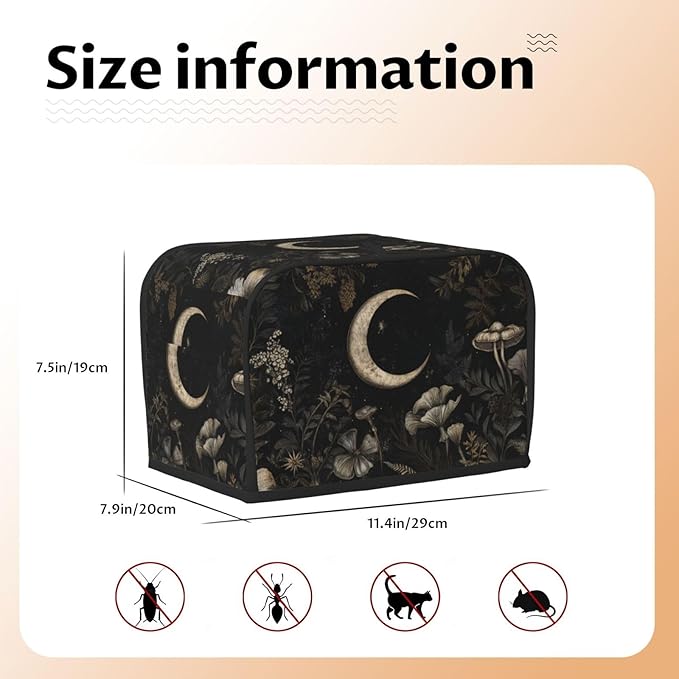 2 Slice Toaster Cover for Kitchen Vintage Botanical Moon Waterproof and Dustproof Toaster Dust Cover with Side Pockets Decorative Universal Cover for Wide Slot Toasters and Small Appliances