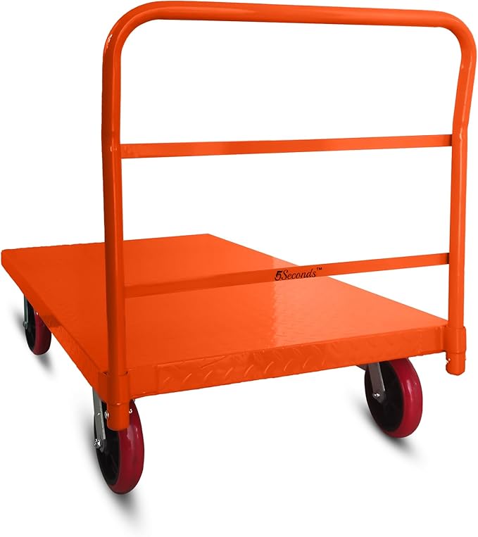 Platform Cart Industrial Dolly Cart 3300LB Heavy Duty 60” x 30” Platform Hand Truck Push Cart Super Heavy Duty Diamond Plate Commercial Flatbed Cart 8'' Moving Swivel Wheels (Orange)