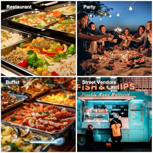 Countertop Food Serving Display Container with Clear Roll Top Cover, Catering Supplies Buffet Display, Perfect Salad Bar Buffet Station for Home and Catering Supplies, Cold Food Buffet Server(3 Pan) - Image 7