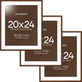 Homeforia 20x24 Picture Frame Brown, High End Dark Oak 20x24 Walnut Wooden Poster Frames with Mat 16x20, 20 x 24 Wood Frame Matted to 16 by 20, 24x20 Hanging Frames, Tempered Glass, Wall Kit, Set of 3