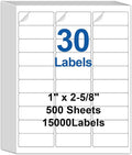 30 Up Labels 1" x 2-5/8" Shipping Address Labels for Laser/Inkjet Printers, 500 Sheets 15000 Pcs Self Adhesive 30 pet Sheet Return Address Mailing Label Stickers