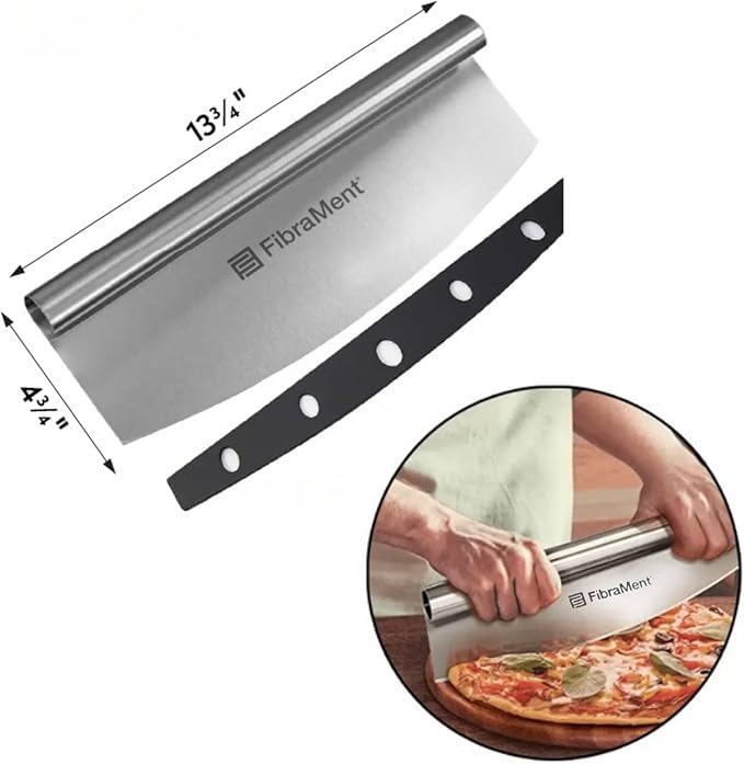 FibraMent-D Premium 3-Piece Pizza Stone Set – 17½" × 13⅞" × ¾" Rectangle Baking Stone with Peel & Rocker Cutter – Made in USA – Ranked Best Overall Pizza Stone for Even Heat & Crispy Crusts