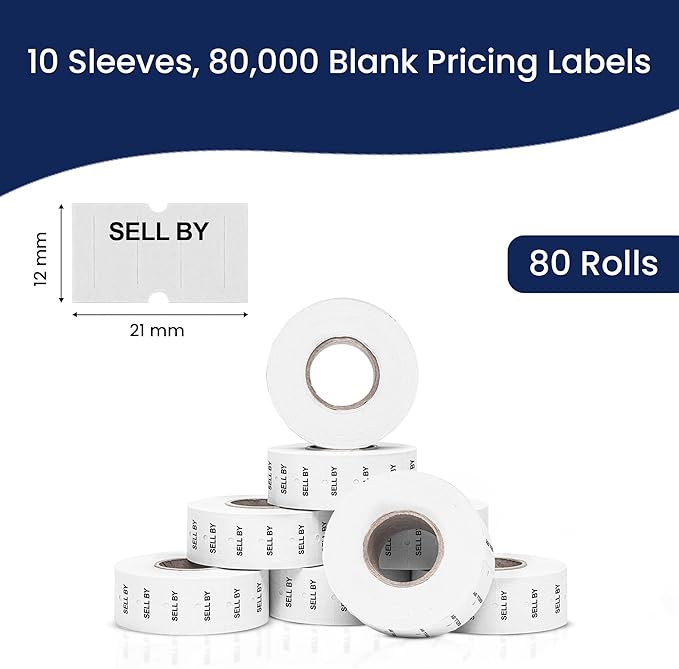 Perco Sell by 1 Line Labels - 10 Sleeves, 80,000 "Sell by Labels for Perco Lite, X, Plus and Pro 1 Line Date Guns
