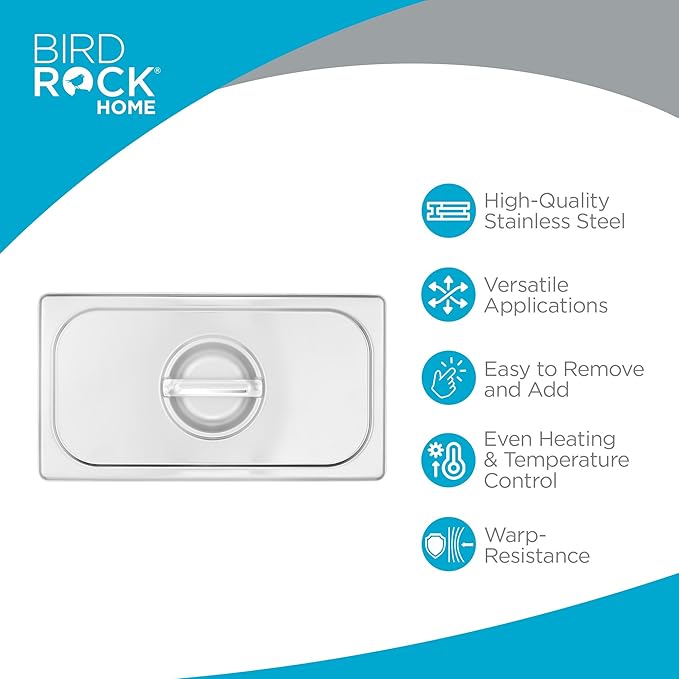 BIRDROCK HOME Stainless Steel Steam Table Pan Lids - Restaurant and Catering Supplies - 24 Gauge Steel - Perfect for Meal Prep, Cooking, and Food Storage Container - 6 Pack, Fits 1/3-Size Hotel Pans