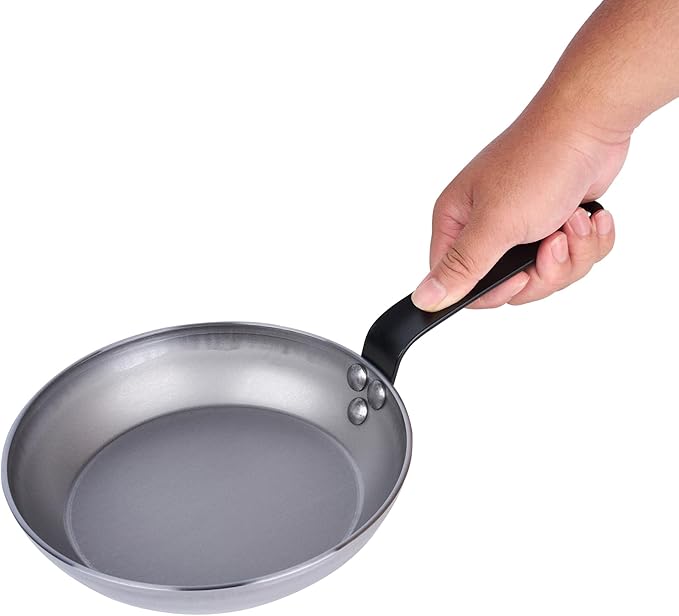Restaurantware Fry Pan 1 Pack of 7.8 Inches Carbon Steel Non-Stick Searing Pan With Ergonomic Handle Silver For Sauteing and Omelets