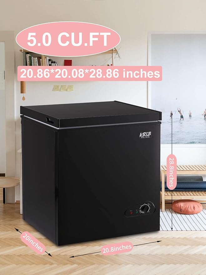 5.0 Cu.Ft Chest Freezer with 7 Gears Temperature Control(-16°F to -48°F), Deep Compact Freezer with a Removable Basket, for House, Kitchen, Garage, Basement, Shop, Black