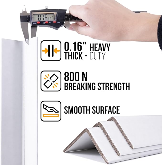 24" x 2" x 2" Reinforced Cardboard Edge Protectors, White (Pack of 12) – 0.16" Thick Heavy-Duty Cardboard Corner Protectors for Shipping – American Quality V-Board Pallet Edge Protectors