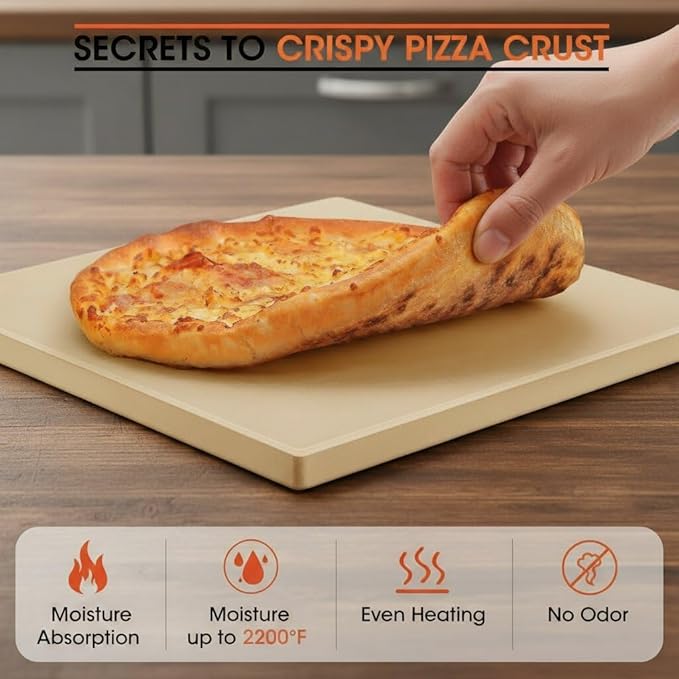 Onlyfire Pizza Stone for Oven BBQ and Grill, Thermal Shock Resistant, 14" x 16" Rectangular Large Bread Baking Stone, Heavy Duty Ceramic Baking Stone for Best Crispy Crust Pizza, Cookie and Cheese