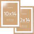 Homeforia 10x14 Picture Frame Wood, High End Natural Oak 10x14 Light Wooden Poster Frames with Mat 8x12, 10 x 14 Frames Matted to 8 x 12 Photo, 14x10 Hanging Frames, Tempered Glass, Wall Kit, Set of 2