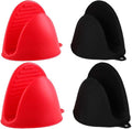 Silicone Cooking Pinch Grips Oven Mitts - Mini Finger Protector Pot Holder for Kitchen,Cooking,Baking,BBQ - Heat Resistant Gloves, 2 Pairs (Black and Red)