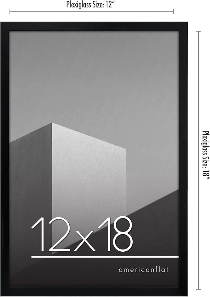 Americanflat 12x18 Poster Frame with Polished Plexiglass - Streamline Collection - Thin Border Picture Frame for Wall Display - Hanging Hardware Included - Black