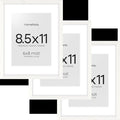 Homeforia 8.5 by 11 Picture Frame White, High End Oak 8.5 x 11 Wood Frames with Mat 6 x 8 inch Photo, 8.5by11 Wooden Frame Matted to 6x8 Art, Wall or Tabletop Frame, Tempered Glass, Wall Kit, Set of 3