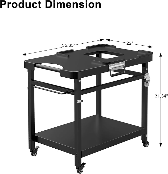 LS'BABQ Grill Stand for Ninja Woodfire Outdoor Smoker Pizza Oven Accessories, Foldable Cart Table With Wheels for Ninja XSKUNSTAND OG700 OG800 OG900 OO101 Series, Black