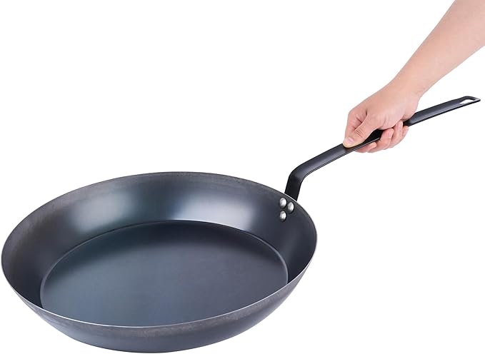 Restaurantware-Met Lux 16 Inch Fry Pan, 1 Lightweight Frying Pan - Induction-Ready, Triple-Riveted, Black Carbon Steel Cooking Skillet, Durable, For Searing, Sauteing, And Browning Food