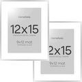 Homeforia 12 x 15 Picture Frame Silver, High End Metal 12x15 Poster Frames with Mat 9x12 Photo, 12 x 15 Silver Frame Matted to 9 x 12 in Print, 15by12 Hanging Frame, Tempered Glass, Wall Kit, Set of 2