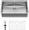 25-Inch Drop in Kitchen Sink Handmade Topmount 16 Gauge 304 Stainless Steel Single Bowl Kitchen Workstation Sink in 10-inch-Depth 25"x22"x10"