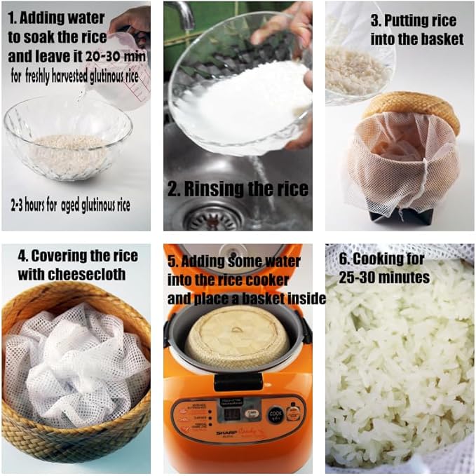 Sticky Rice Pressure Cooker Slow Cook Set Bamboo Basket Steaming Kit Recipe With Water (Size 6.5 in.)