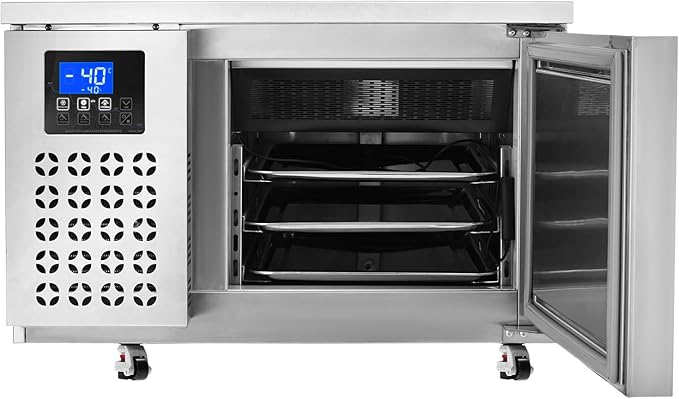 VEVOR 80 L Blast Chiller, 3 Trays Commercial Flash Freezers, <-31~68°F> 4 Modes Chest Shock Frozen, 304 Stainless Steel Flash Freezer, 360° De-frost Blast Chiller with Casters for Seafood, Ice Cream