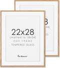 Fun Memories 22x28 Picture Frame, Natural Oak Wood 22 x 28 Poster Frames, Set of 2, 22x28 Frame Matted to 18x24, 22 by 28 Picture Frames with Tempered Glass, Oak Color