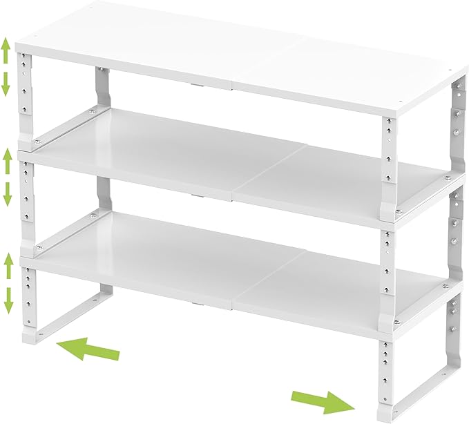 Expandable Stackable Spice Rack Organizer for Kitchen Cabinet,Adjustable Counter Shelf, countertop, Pantry,Cupboard,Bathroom,Bedroom(3Packs/White/Medium)
