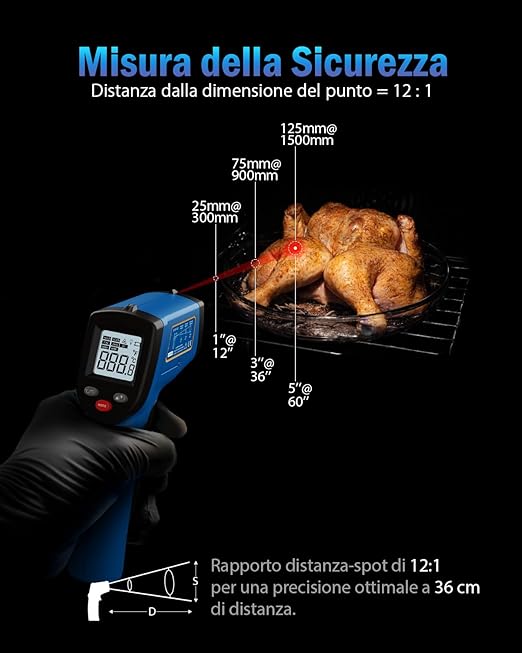 Infrared Thermometer Laser Temperature Gun, Digital Surface Heat Temp Gun Non-Contact for Cooking Food, Pizza Oven, Griddle Meat, Refrigerator, HVAC, Grill, Engine -58℉~986℉