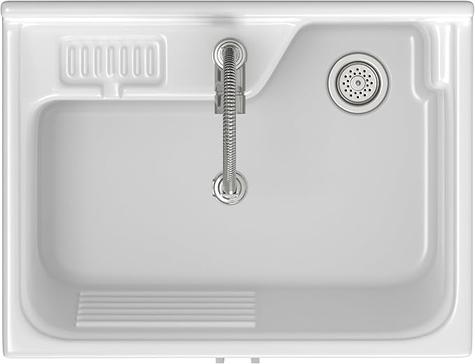 SIMPLIHOME Hennessy All-in-One 28 inch Wide Utility Sink and Laundry Cabinet in Pure White Finish, Transitional ABS Sink Cabinet for Laundry Rooms with High-Arch Chrome Faucet and Pull-Out Spray