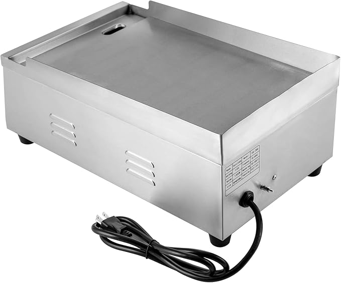 Electric Countertop Flat Top Griddle 110V 1300W Commercial Teppanyaki Grill 11"x15.7" Stainless Steel Commercial Flat Top Grill Thermostatic Control 122-572°F for Restaurant Kitchen